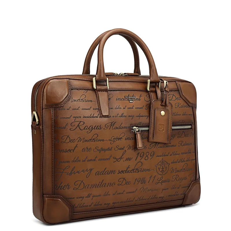 Da Milano Signato Leather Laptop Bag - Cognac