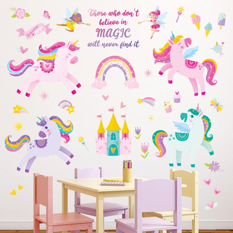 DECOWALL DS9-2119 Colorful Unicorn Wall Stickers Fairy Rainbow Kids Quote Decals Removable for Girls Nursery Bedroom Living Room Art Home Decor Decorations - Image 2