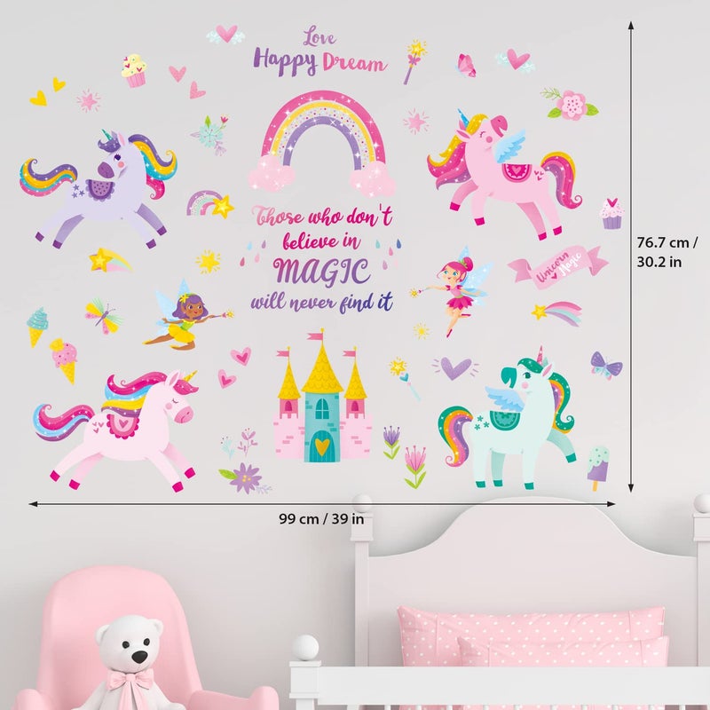 DECOWALL DS9-2119 Colorful Unicorn Wall Stickers Fairy Rainbow Kids Quote Decals Removable for Girls Nursery Bedroom Living Room Art Home Decor Decorations - Image 5