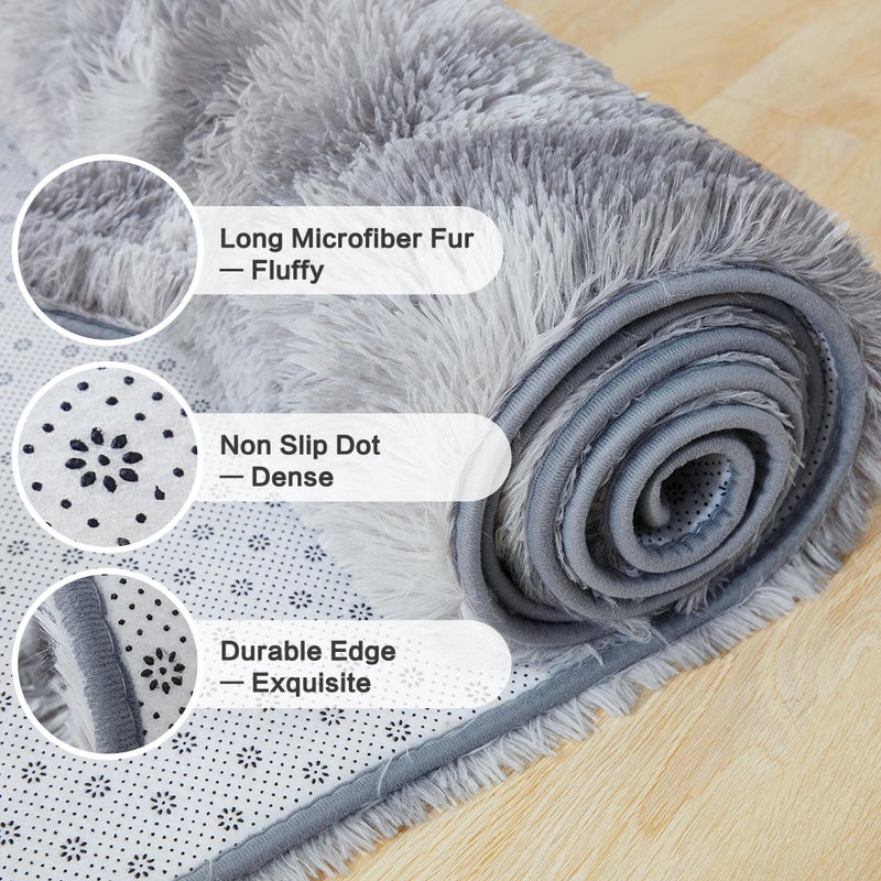 Andency 4x6 Shag Area Rug for Living Room  Tie-Dyed Light Grey Soft Fuzzy Plush Indoor Carpets for Bedroom  Non Skid Fluffy Faux Fur Rug for Room - Image 5