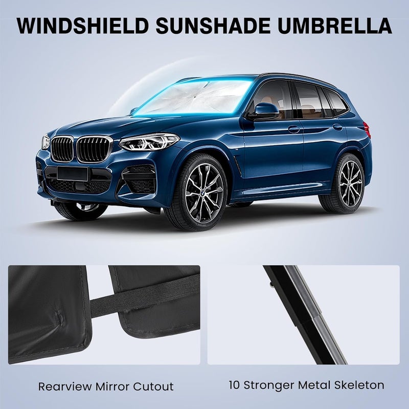 Pleneal Windshield Sun Shade Umbrella - Car Sun Shade Windshield, Foldable Car Window Shades, Reflector Sunshade Offers Ultimate Sun Protection for Hatchback, Truck, SUV, MPV - Image 4