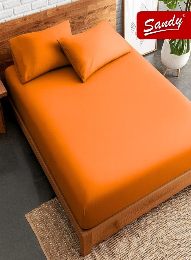 Sandy Premium Hotel Quality Fitted Sheet and Pillow Cases, Bed Sheet 3 Pieces Set, Soft & Breathable and Cooling, King Size 200 x 200 cm, Orange - Image 1
