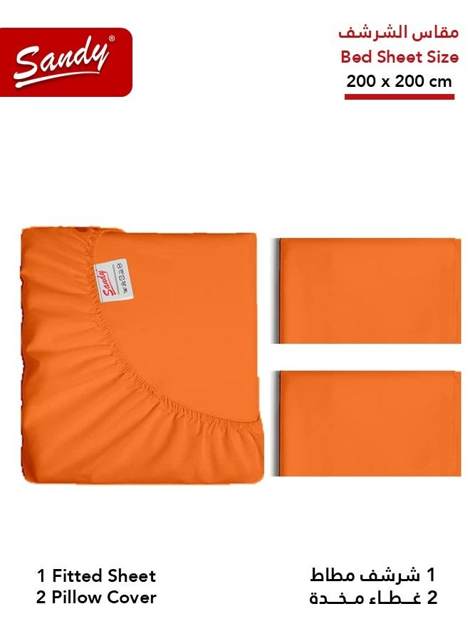 Sandy Premium Hotel Quality Fitted Sheet and Pillow Cases, Bed Sheet 3 Pieces Set, Soft & Breathable and Cooling, King Size 200 x 200 cm, Orange - Image 2