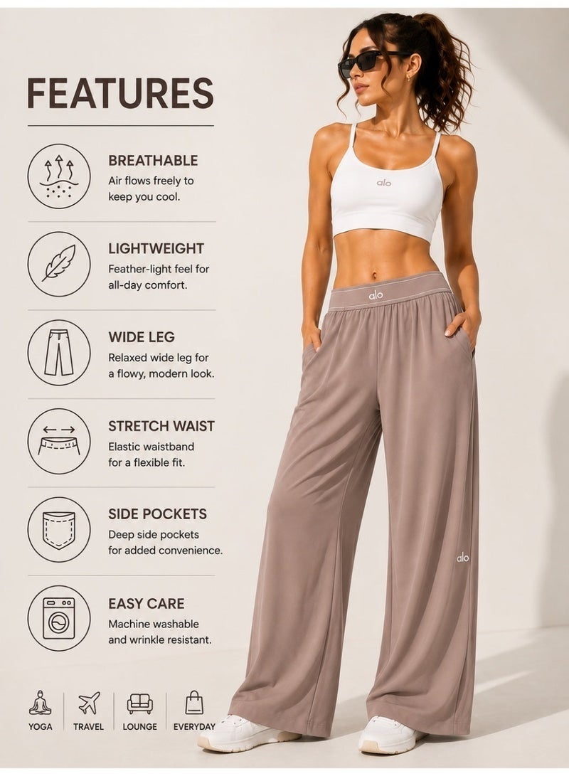 Alo Yoga Thin Loose Straight Wide Leg Yoga Pants Elastic Waist Quick Dry Casual Trousers - Image 3