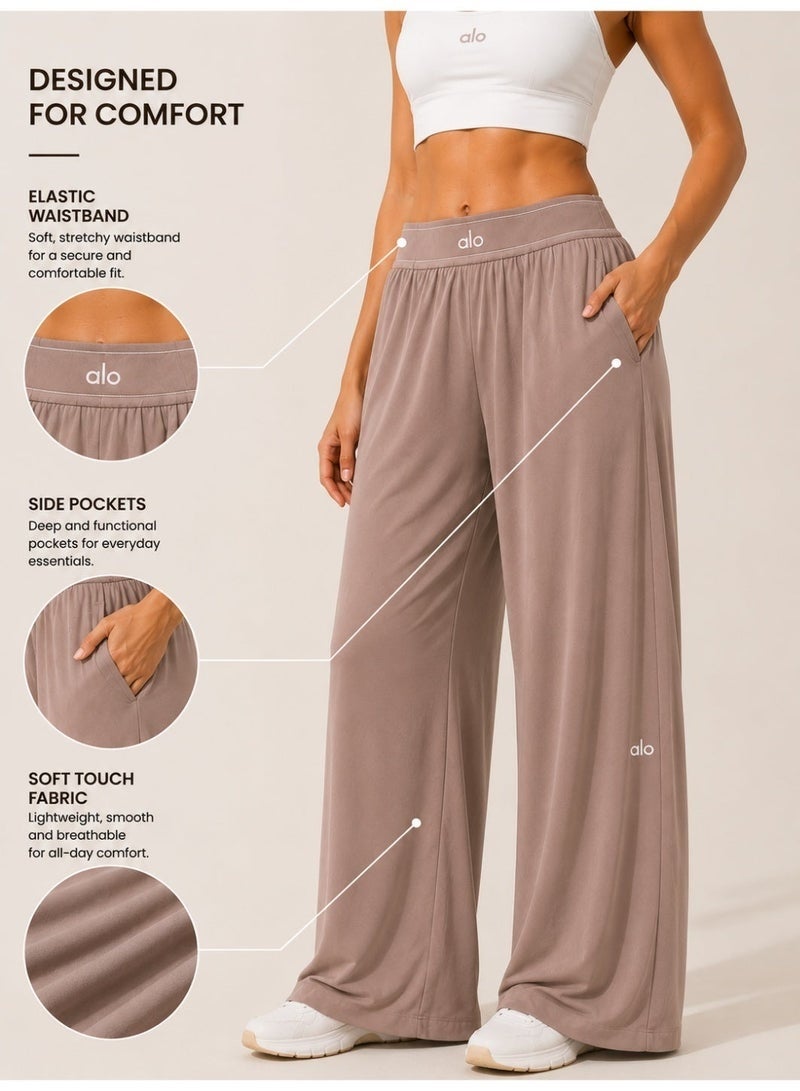 Alo Yoga Thin Loose Straight Wide Leg Yoga Pants Elastic Waist Quick Dry Casual Trousers - Image 4