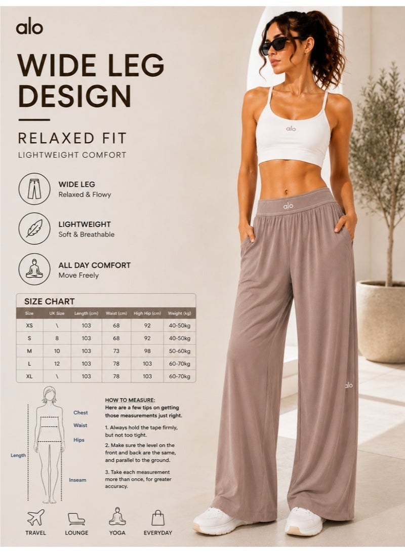 Alo Yoga Thin Loose Straight Wide Leg Yoga Pants Elastic Waist Quick Dry Casual Trousers - Image 5