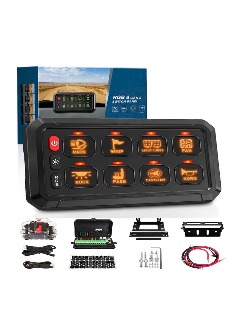 SYOSI 8 Gang High Power Switch Panel for Truck SUV Offroad Marine, Multifunction Toggle Switch Control System 5-Level Brightness Switch Panel Vehicle Relay System Momentary Circuit Control Relay System Box  - Image 1