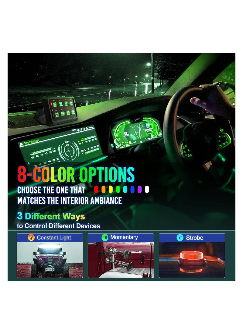 SYOSI 8 Gang High Power Switch Panel for Truck SUV Offroad Marine, Multifunction Toggle Switch Control System 5-Level Brightness Switch Panel Vehicle Relay System Momentary Circuit Control Relay System Box  - Image 3