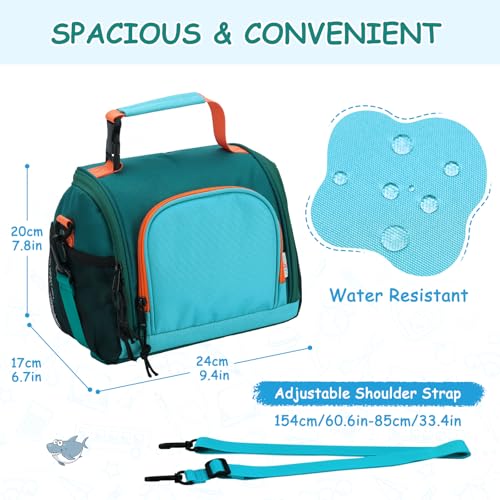 VASCHY Lunch Bag for Kids Boys Cute Reusable Insulated Large Lunch Box Container for Children Daycare School Kindergarten Preschool Green - Image 3