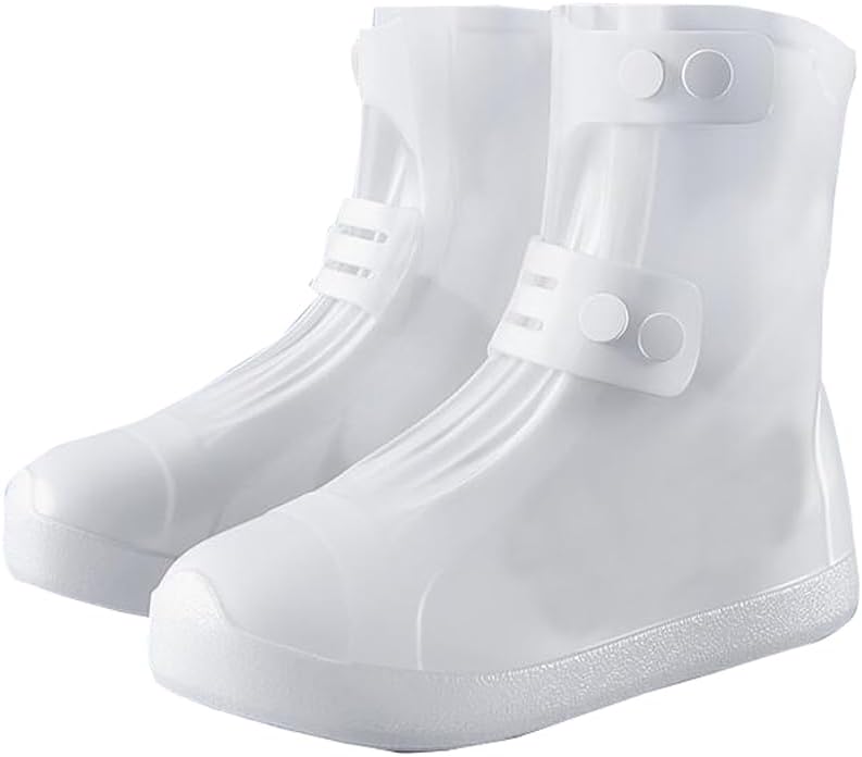 Anti-Slip Rain Shoes for Adults, Middle Hole Shoe Cover for Women and Men, Reusable Rain Shoes Waterproof, 2XL-White