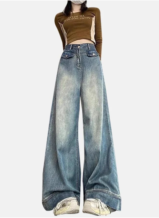 يونيكي Blue Cotton Wide Leg High-Rise Jeans