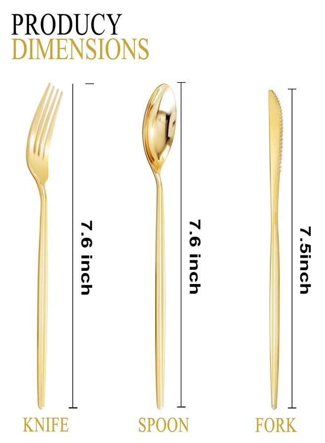 SUT 150PCS Gold Plastic Silverware, Plastic Utensils,Gold Silverware Disposable,Disposable Utensils Heavy Duty,Plastic Cutlery Set,Includes:50 Knives, Forks and Spoons for Party, Birthday,Wedding - Image 5
