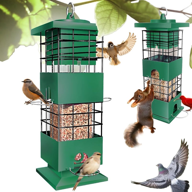 OMCCHK Squirrel Proof Bird Feeder,3.5Lbs Metal Wild Bird Feeders Anti-Squirrel with 4 Feeding Ports for Garden Bird Feeding Station Outdoors Hanging, Pigeon Resistant, Easy to Clean & Refill (Green) - Image 1
