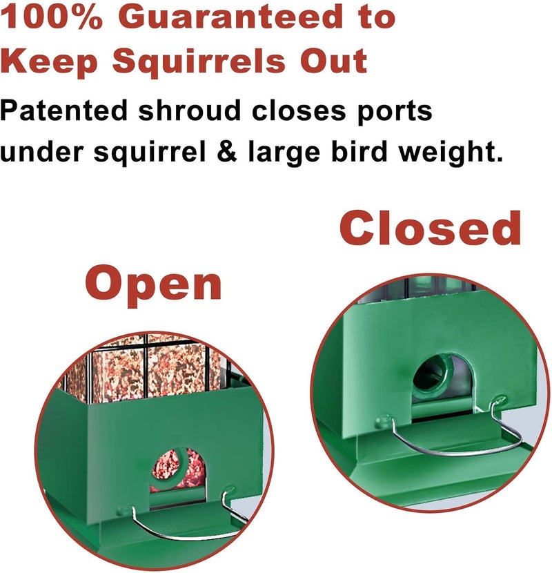 OMCCHK Squirrel Proof Bird Feeder,3.5Lbs Metal Wild Bird Feeders Anti-Squirrel with 4 Feeding Ports for Garden Bird Feeding Station Outdoors Hanging, Pigeon Resistant, Easy to Clean & Refill (Green) - Image 4