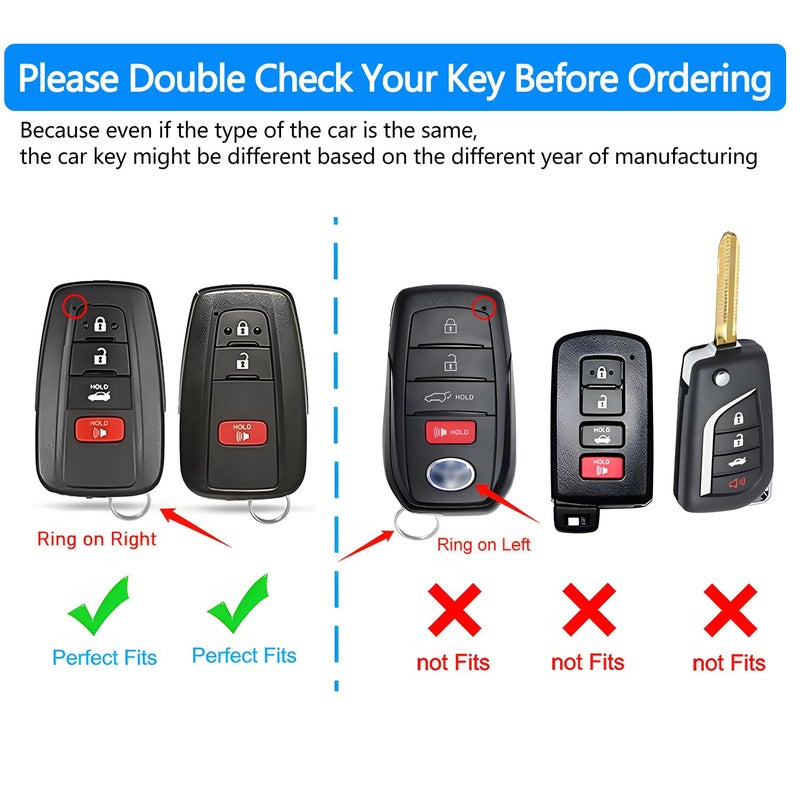 Tukellen for Toyota Key Fob Cover Genuine Leather With Keychain,Leather Key Case Compatible with 2019-2025 Rav4 2020-2022 Highlander Corolla Prius 2018-2024 Camry Avalon C-HR GT86-black (red line) - Image 2