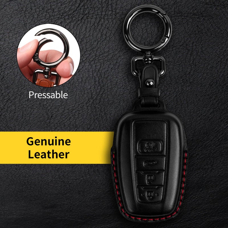 Tukellen for Toyota Key Fob Cover Genuine Leather With Keychain,Leather Key Case Compatible with 2019-2025 Rav4 2020-2022 Highlander Corolla Prius 2018-2024 Camry Avalon C-HR GT86-black (red line) - Image 5