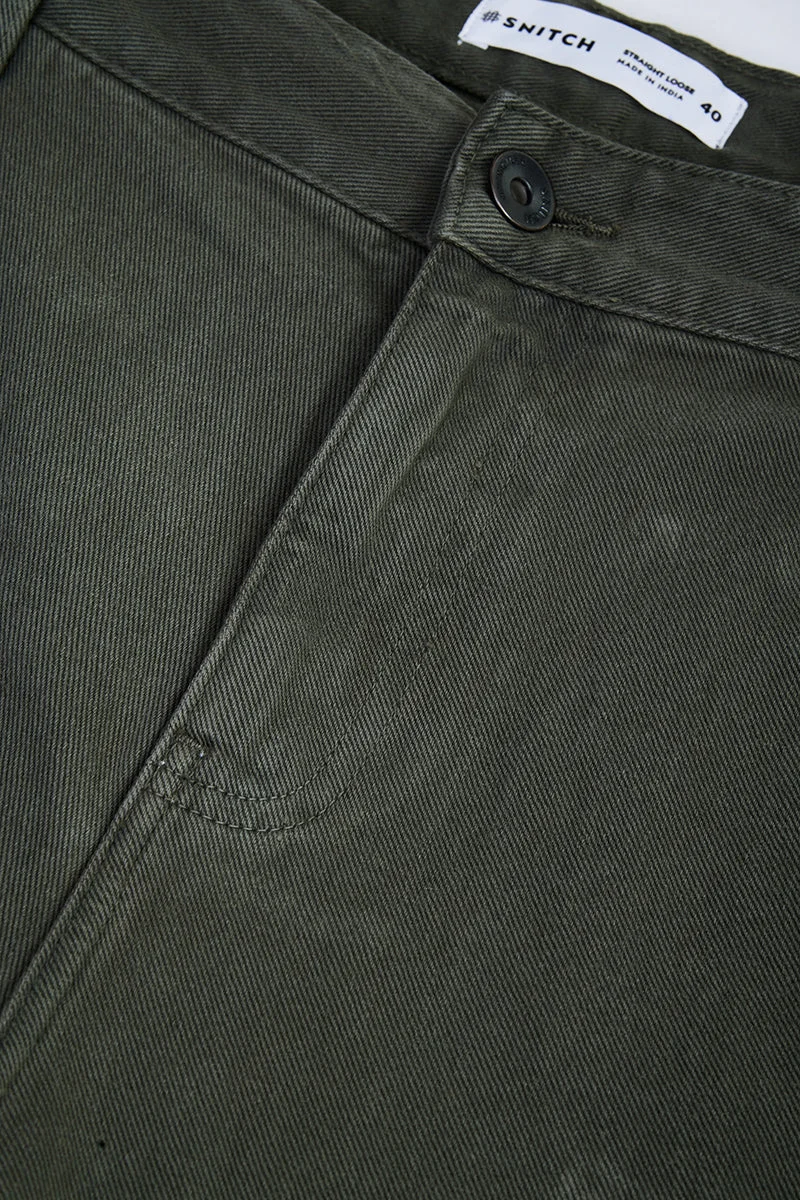 SNITCH Olive Olive Solid Relaxed Casual Plus Size Jeans for Men | Best Price UAE