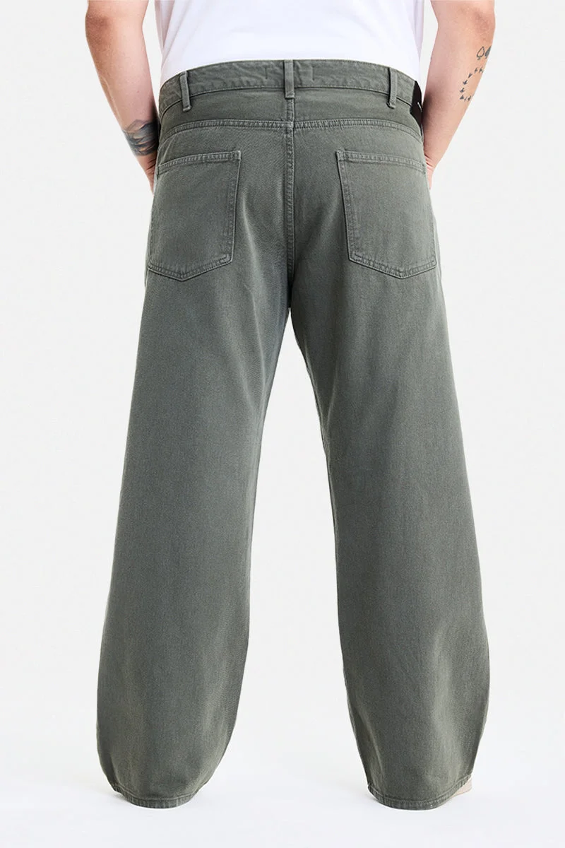 SNITCH Olive Olive Solid Relaxed Casual Plus Size Jeans for Men | Best Price UAE