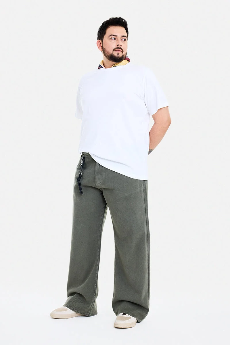 SNITCH Olive Olive Solid Relaxed Casual Plus Size Jeans for Men | Best Price UAE
