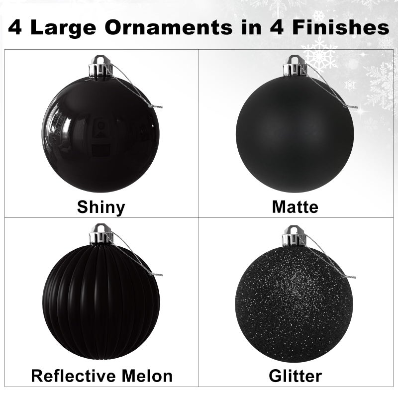 GameXcel Black 4.0"" Large Christmas Balls - Christmas Tree Decoration Ornaments Shatterproof Hanging Balls for Birthday Halloween Mardi Gras Holiday Wedding Decorations Set of 4pcs - Image 2