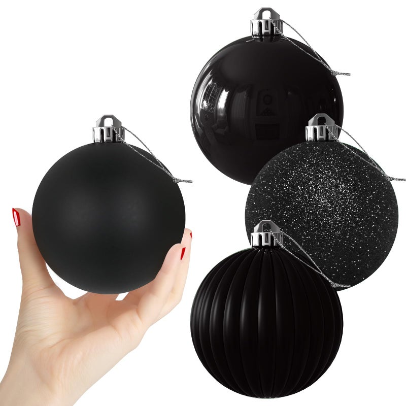 GameXcel Black 4.0"" Large Christmas Balls - Christmas Tree Decoration Ornaments Shatterproof Hanging Balls for Birthday Halloween Mardi Gras Holiday Wedding Decorations Set of 4pcs - Image 1