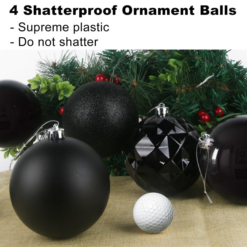GameXcel Black 4.0"" Large Christmas Balls - Christmas Tree Decoration Ornaments Shatterproof Hanging Balls for Birthday Halloween Mardi Gras Holiday Wedding Decorations Set of 4pcs - Image 3