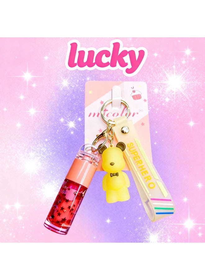 لاكي ملمع شفاه برتقالي مع سلسلة مفاتيح على شكل دب تيدي - Image 5