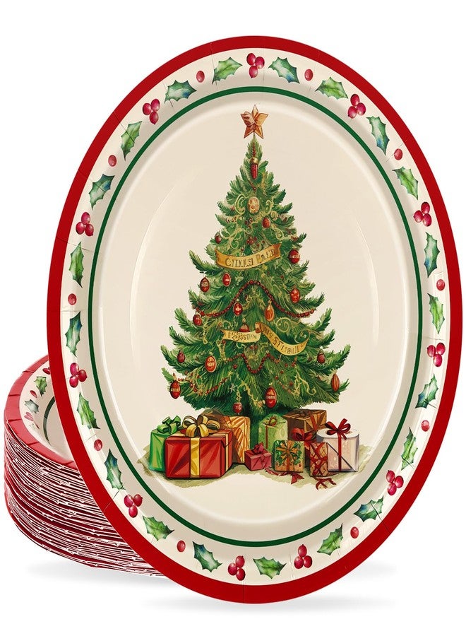 JarThenaAMCS جرثينا AMCS 50 قطعة أطباق ورقية عيد الميلاد 9 بوصة أطباق شجرة عيد الميلاد العتيقة أطباق قابلة للتخلص لعيد الميلاد لوازم حفلات الشتاء - Image 1