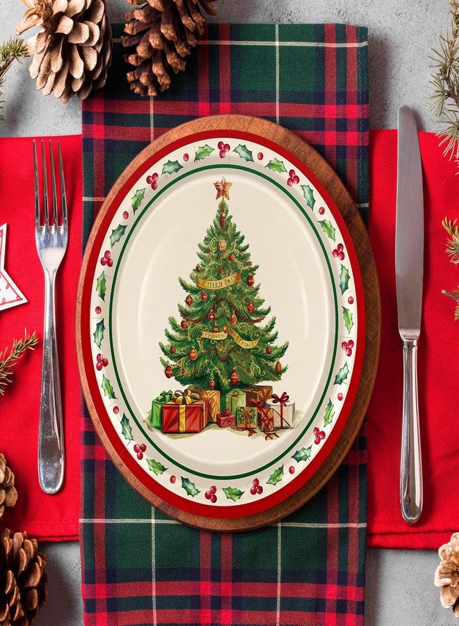 JarThenaAMCS جرثينا AMCS 50 قطعة أطباق ورقية عيد الميلاد 9 بوصة أطباق شجرة عيد الميلاد العتيقة أطباق قابلة للتخلص لعيد الميلاد لوازم حفلات الشتاء - Image 5