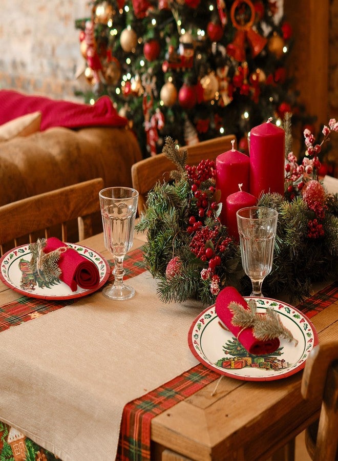 JarThenaAMCS جرثينا AMCS 50 قطعة أطباق ورقية عيد الميلاد 9 بوصة أطباق شجرة عيد الميلاد العتيقة أطباق قابلة للتخلص لعيد الميلاد لوازم حفلات الشتاء - Image 4