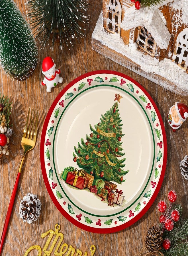 JarThenaAMCS جرثينا AMCS 50 قطعة أطباق ورقية عيد الميلاد 9 بوصة أطباق شجرة عيد الميلاد العتيقة أطباق قابلة للتخلص لعيد الميلاد لوازم حفلات الشتاء - Image 3