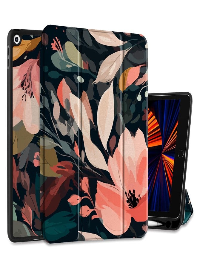 DONGKE جراب دونغكي متوافق مع آيباد 10.2 بوصة (إصدارات 2021، 2020، 2019) من الجيل التاسع/الثامن/السابع، مزود بحامل قلم، جراب حماية رفيع مع ظهر من مادة TPU الناعمة، غطاء تشغيل/إيقاف تلقائي، مزين بنقوش زهور - Image 1