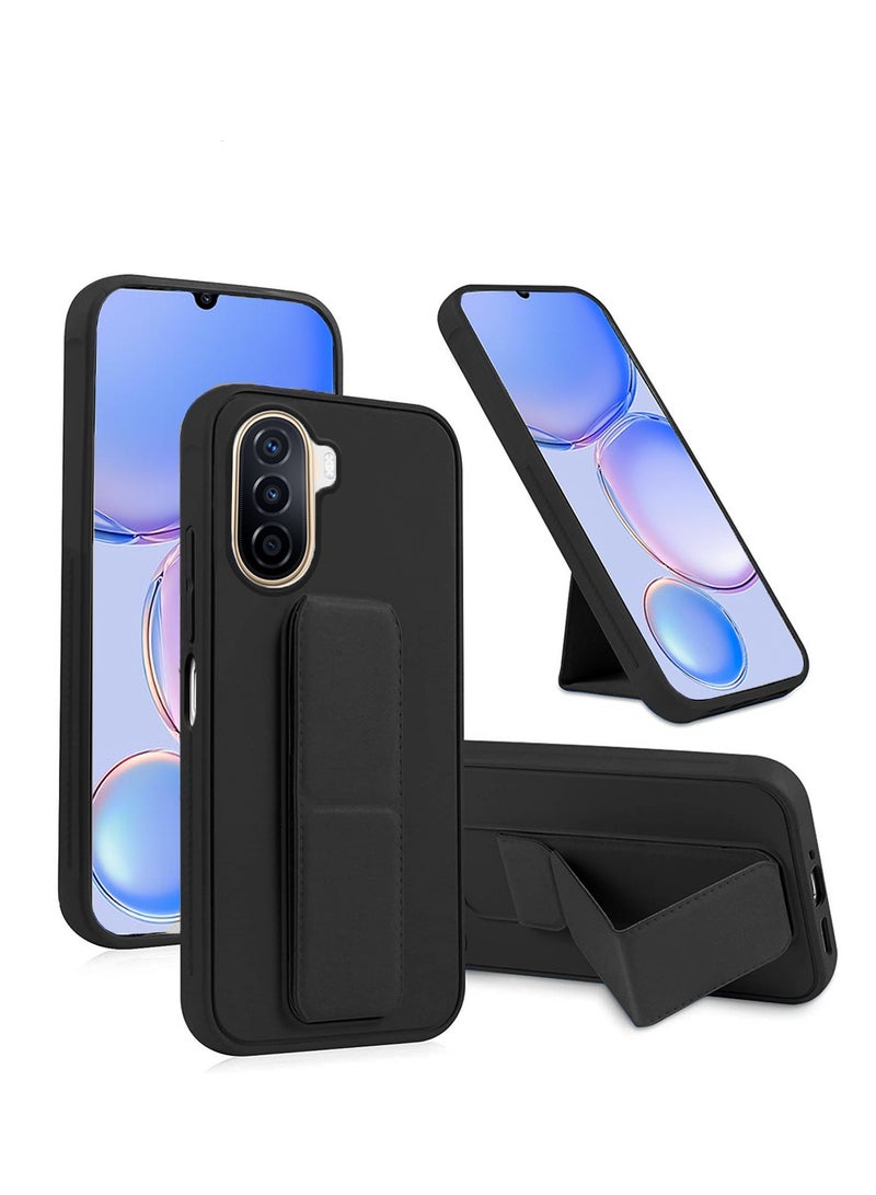 Wtech Hand Grip Foldable Magnetic Kickstand Wrist Strap Finger Grip With Built-In Iron Case Cover For Huawei Nova Y70 4G 2022 / Y70 Plus 4G 2022 / Y71 4G 2023 Black - Image 1