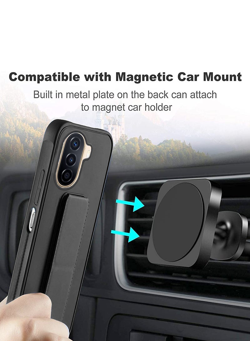 Wtech Hand Grip Foldable Magnetic Kickstand Wrist Strap Finger Grip With Built-In Iron Case Cover For Huawei Nova Y70 4G 2022 / Y70 Plus 4G 2022 / Y71 4G 2023 Black - Image 5