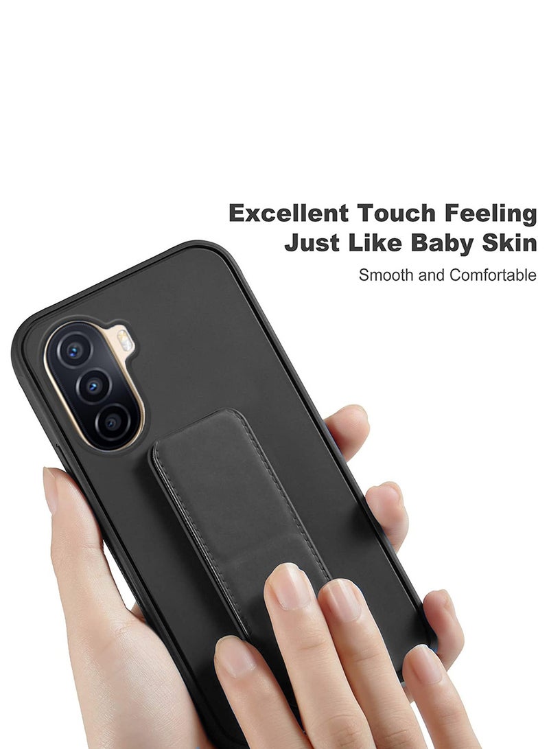 Wtech Hand Grip Foldable Magnetic Kickstand Wrist Strap Finger Grip With Built-In Iron Case Cover For Huawei Nova Y70 4G 2022 / Y70 Plus 4G 2022 / Y71 4G 2023 Black - Image 2