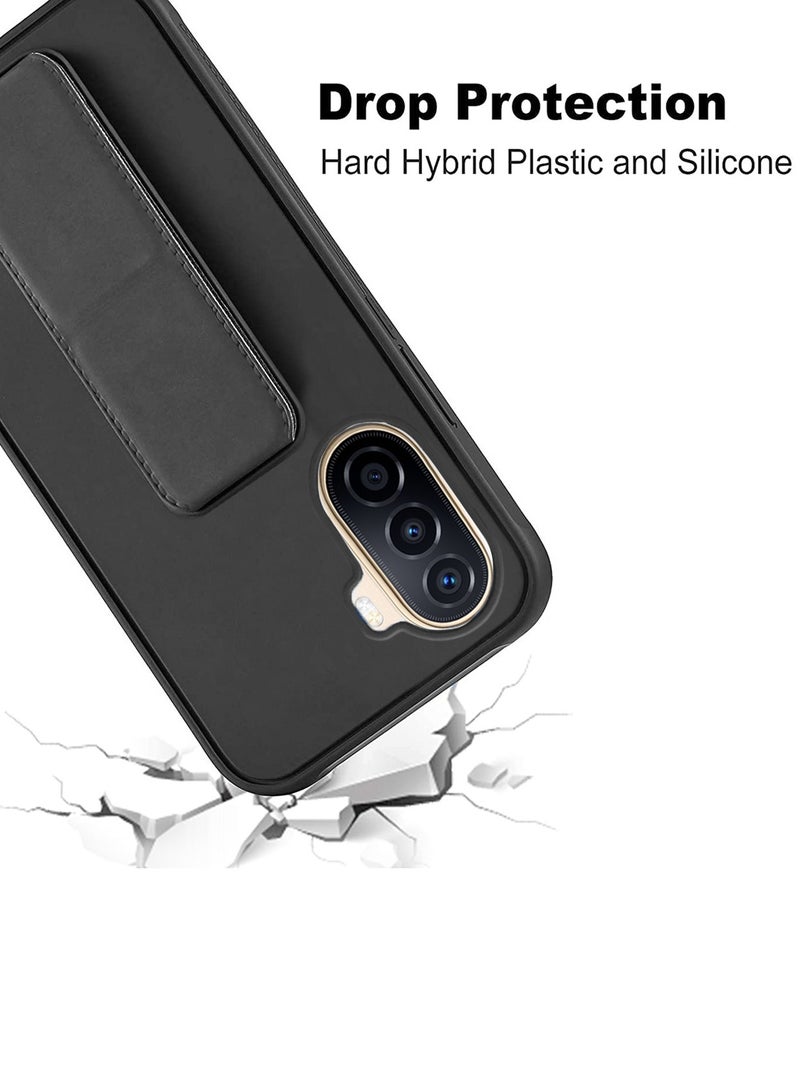 Wtech Hand Grip Foldable Magnetic Kickstand Wrist Strap Finger Grip With Built-In Iron Case Cover For Huawei Nova Y70 4G 2022 / Y70 Plus 4G 2022 / Y71 4G 2023 Black - Image 4