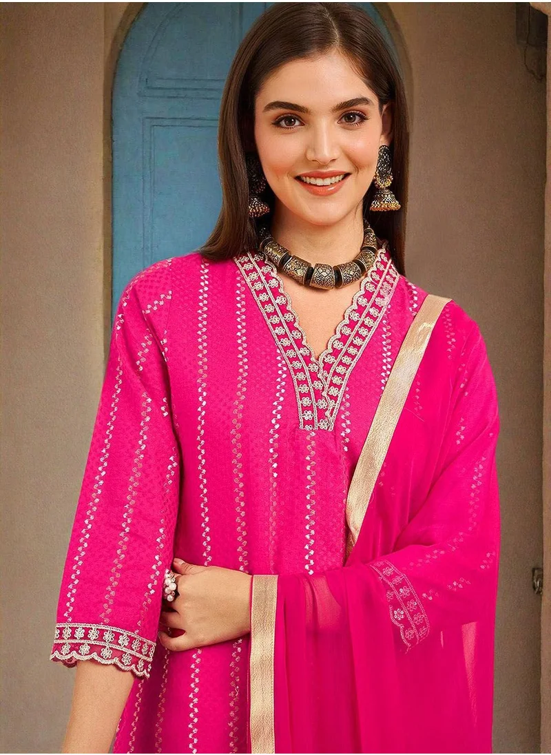 ISHIN Women's Pink 100% Cotton Printed Tunic Full Length Casual Straight Fit Kurta Set