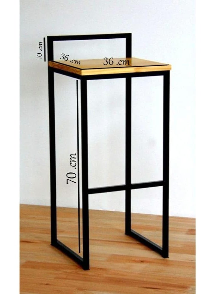 Contemporary Bar Chair, Metal Frame with Natural Wood Seat – Round Black Seat, Sturdy High Stool for Kitchen, Bar, and Counter - Image 1