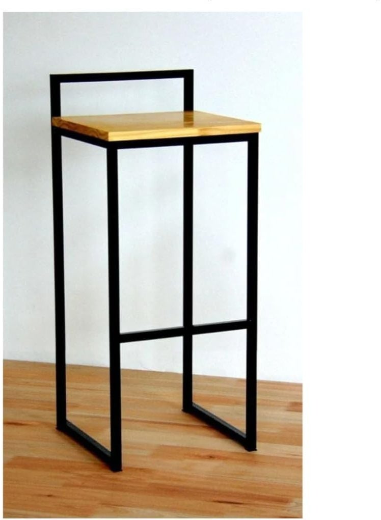 Contemporary Bar Chair, Metal Frame with Natural Wood Seat – Round Black Seat, Sturdy High Stool for Kitchen, Bar, and Counter - Image 2