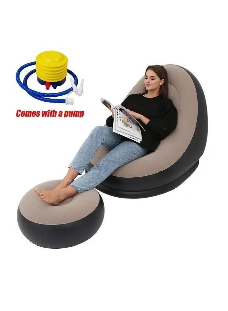 INTEX 2 In1 Grey and Black Lounge Inflatable Sofa Set, Folding Portable Inflatable Lazy Flocking Recliner Chair with Footstool and Air Pump Great for Pop Up Indoor and Outdoor Balcony, Backyard, Camping - Image 2