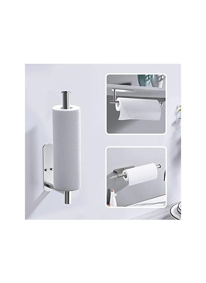 Zaboon - Kitchen Paper Towel Holder & Dispenser Under Cabinet Cupboard Wall Mount Paper Roll Bathroom Toilet Tissue Shelf Hanging Towel Rack Hanger– Self Adhesive/Drilling Silver 13 Inch - Image 1