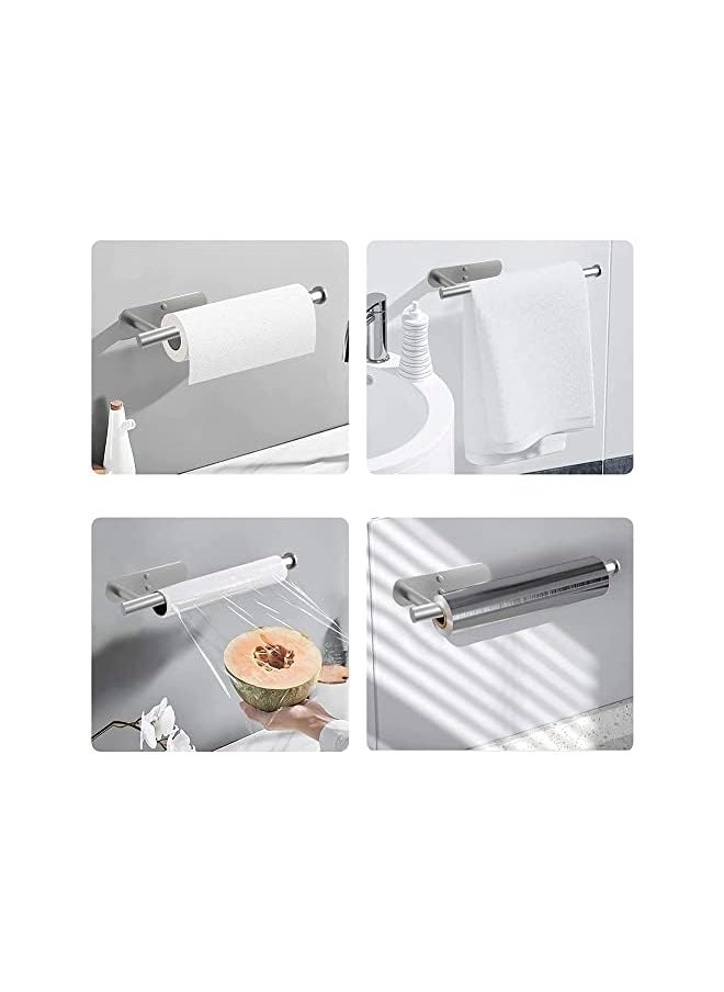 Zaboon - Kitchen Paper Towel Holder & Dispenser Under Cabinet Cupboard Wall Mount Paper Roll Bathroom Toilet Tissue Shelf Hanging Towel Rack Hanger– Self Adhesive/Drilling Silver 13 Inch - Image 1