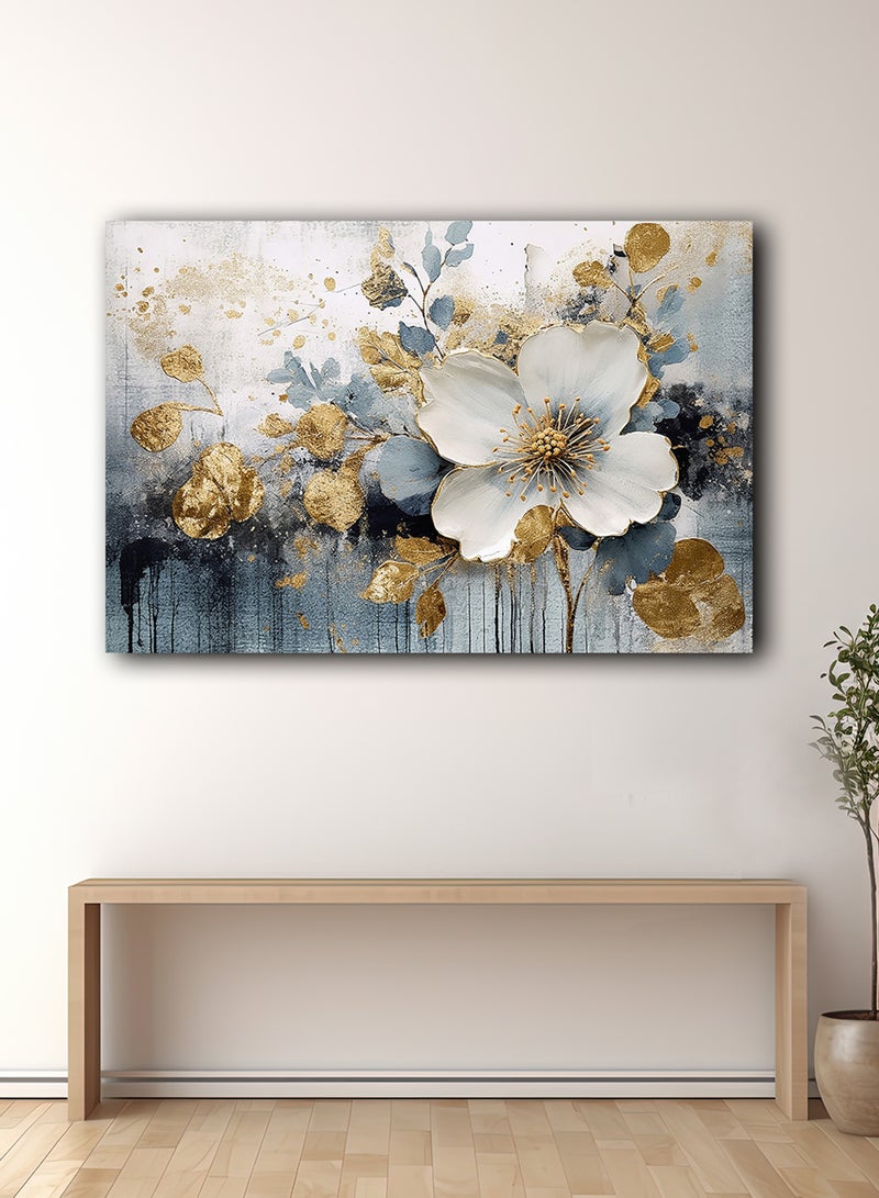 لوحة كانفاس على إطار خشبي بتصميم زهرة ذهبية - Image 3