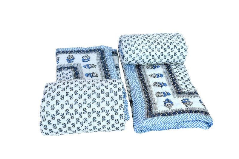 HOPEE Shop 210 TC Light Weight Single Bed Soft Jaipuri AC QuiltRazaiRajai Rajasthani Blue Floral booti Print Cotton Quilts Blankets Size 55X85 inch Set of 2 razai  - Image 2