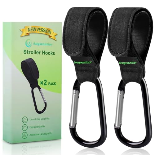 Augwontior Stroller Hooks for Bags 2 Pack NonSlip Stroller Clips and Hooks Adjustable Stroller Carabiner Clip Baby Stroller Accessories Hooks for Bike Scooter Wheelchair Walker by Aguwontior - Image 1