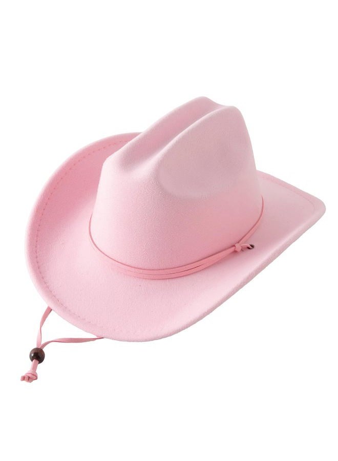 Jastore Kids Girls Boys Western Cowboy Cowgirl Hat with Buckle Belt Felt Fedora Hat, Pink, 4-12 Years - Image 2