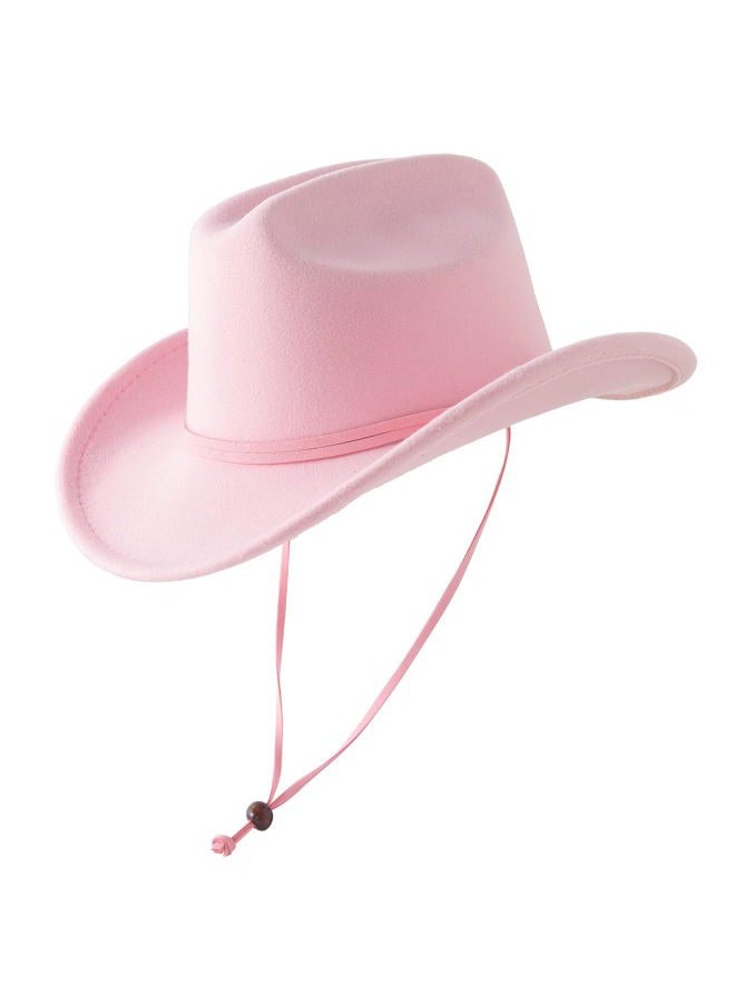 Jastore Kids Girls Boys Western Cowboy Cowgirl Hat with Buckle Belt Felt Fedora Hat, Pink, 4-12 Years - Image 1