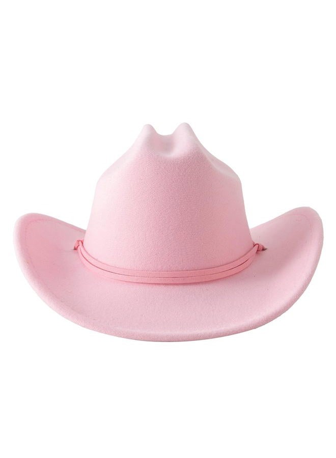 Jastore Kids Girls Boys Western Cowboy Cowgirl Hat with Buckle Belt Felt Fedora Hat, Pink, 4-12 Years - Image 3