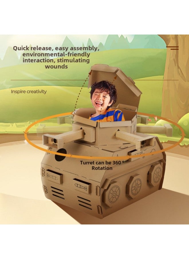 6-year-old Children's Cardboard Corrugated Box Assembled Tank Toys For Primary School Students Large Model Handmade Material Diy-Color:Large Double Cannon Armored Vehicle Assembled  - Image 4