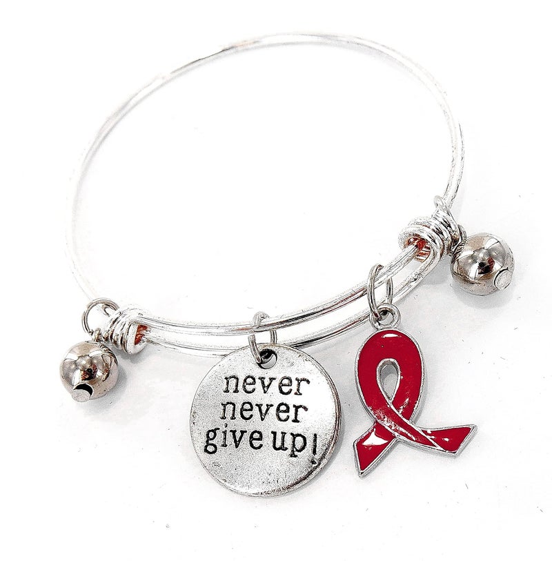 fiona Awareness Bangles For Women - AIDS HIV Blood Cancer Awareness Bracelets Charm Bangle - Red Ribbon Positive Inspirational Message Charm Bangle 1 pc - Image 1